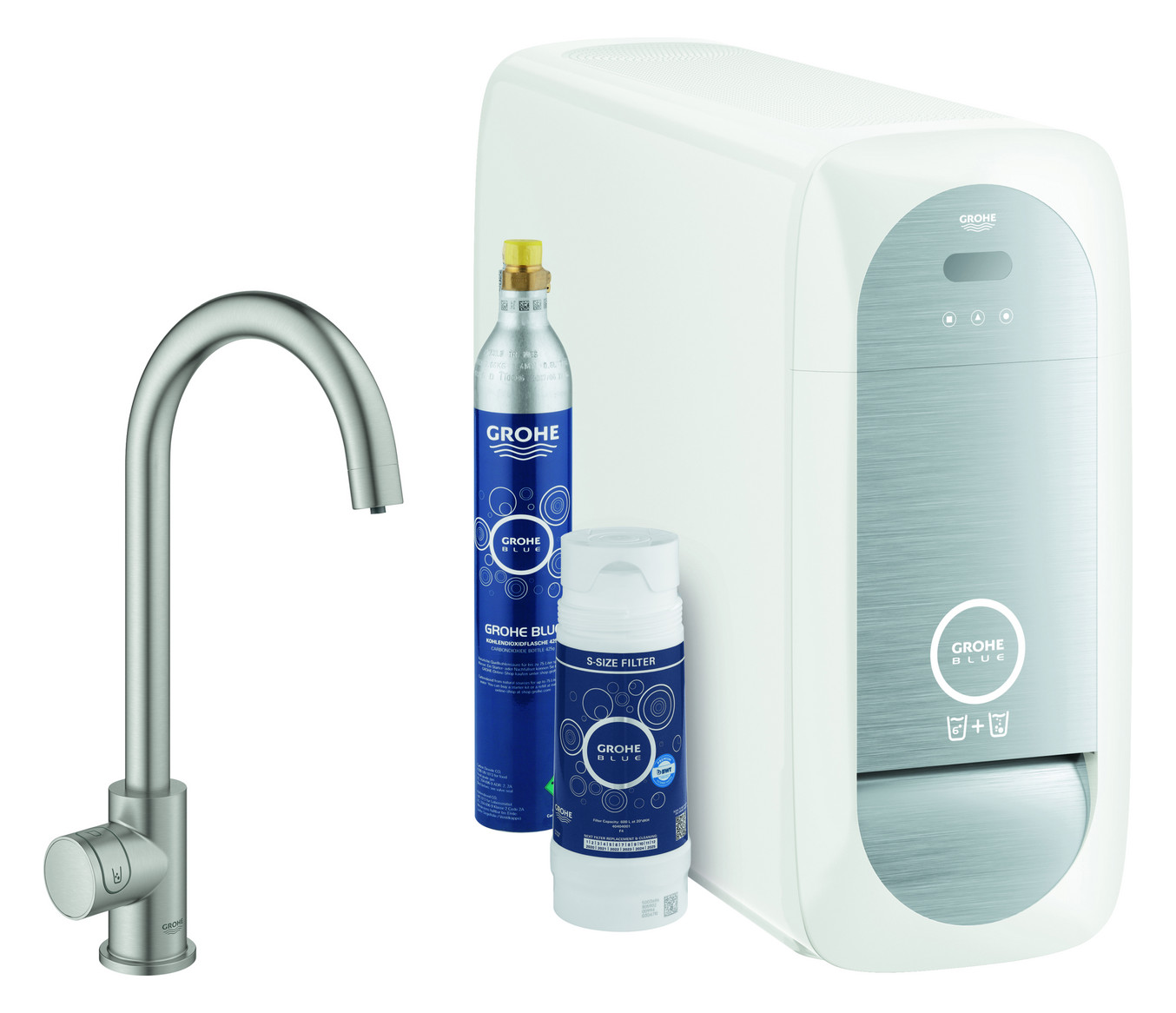 GROHE Spültisch-Einhebelmischer Blue Home C-Auslauf, Mono Starter Kit, supersteel