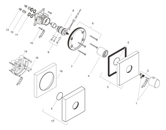 hansgrohe Fertigmontageset Axor Starck Organic HighFlow UP-Thermostat, chrom