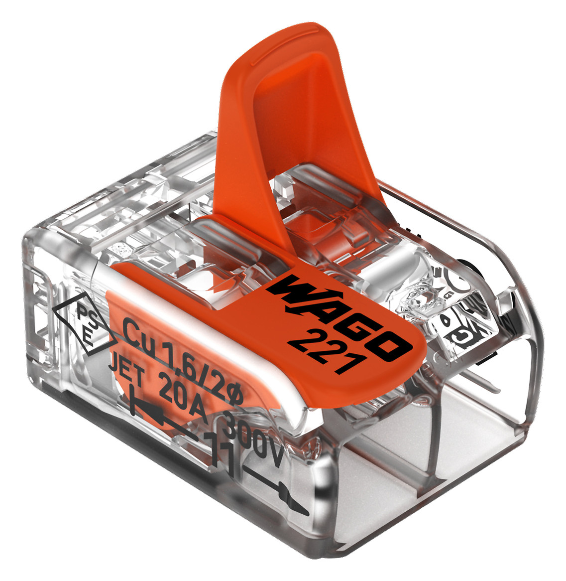 Steckklemme 2f 450V 32A Serie 221 0-4qmm m.BetätiHebel f.Massivleiter