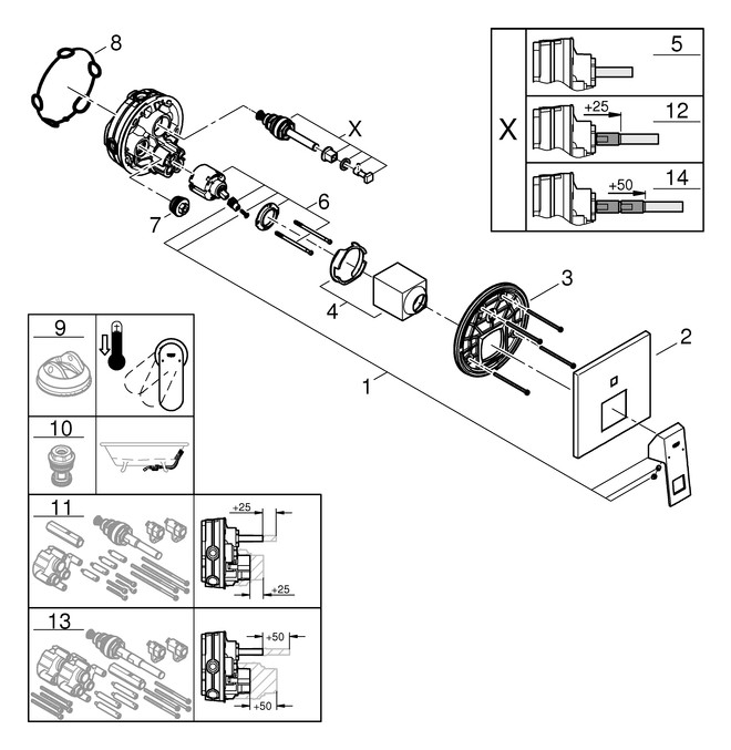 GROHE Fertigmontageset Eurocube Joy UP-Wannen-Einhebelmischer, chrom
