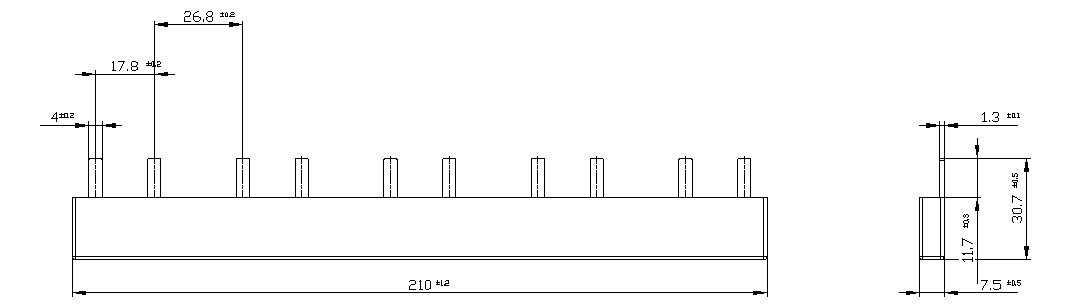 Phasenschiene 3ph 18mm 209,5mm 16qmm 80A Stift Isoliert