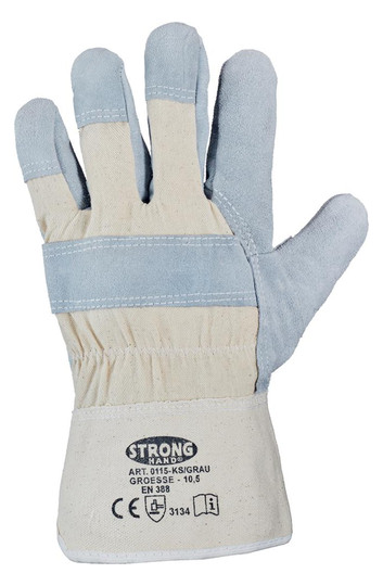 Handschuh, Kernspaltleder, weiße Stulpe  KS Grau...