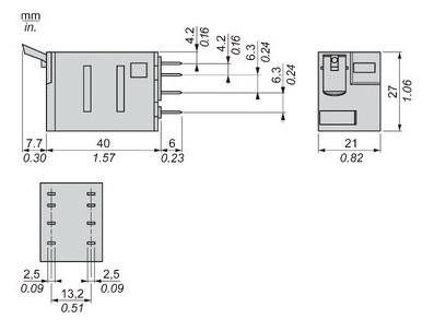 Schaltrelais 2W IP40 21x27x55mm Steckanschl
