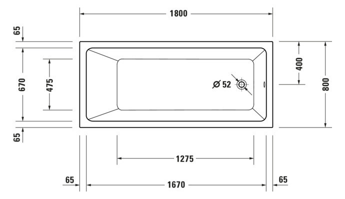 Duravit Whirlwanne No. 1 180 x 80 cm, 180 l, Einbauversion, mit 1 Rückenschräge, weiß