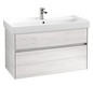 V&B Waschtischunterschrank Collaro 95,4x54,6x44,4cm, Waschbecken mittig, LED-Beleuchtung 7W, white wood