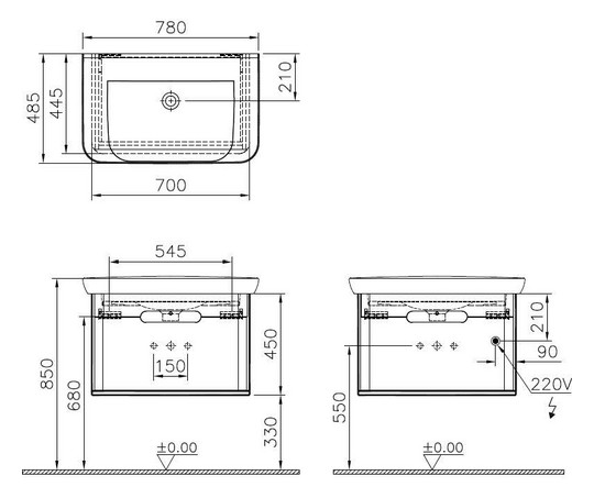 VitrA Bad Waschtisch-Möbel-Set Sento 78x48,5x52cm, 1 Vollauszug, fjordgrün matt, Dekor