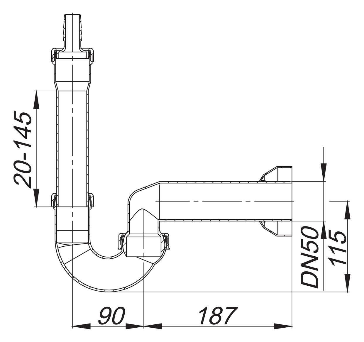Dallmer Waschgeräte-Siphon 111 DN 50, Polypropylen, hochschlagfest