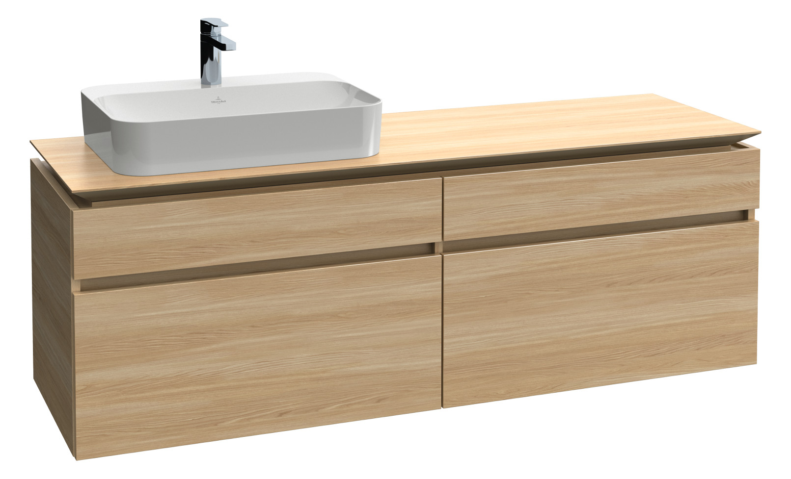 V&B Waschtischunterschrank Legato 160x55x50cm, Waschtisch links, mit LED-Beleuchtung, Stone Oak