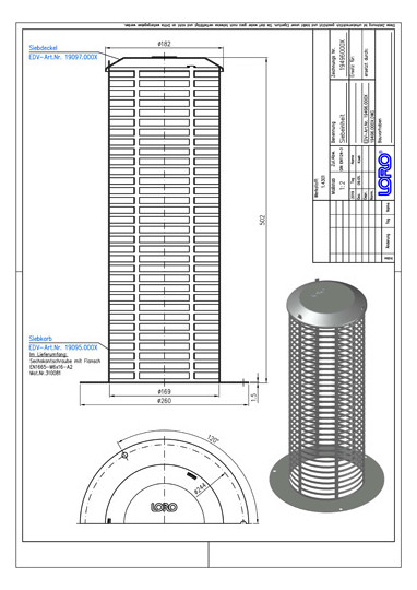 LORO Versal Siebeinheit 500 mm, für Umkehrdach, Edelstahl