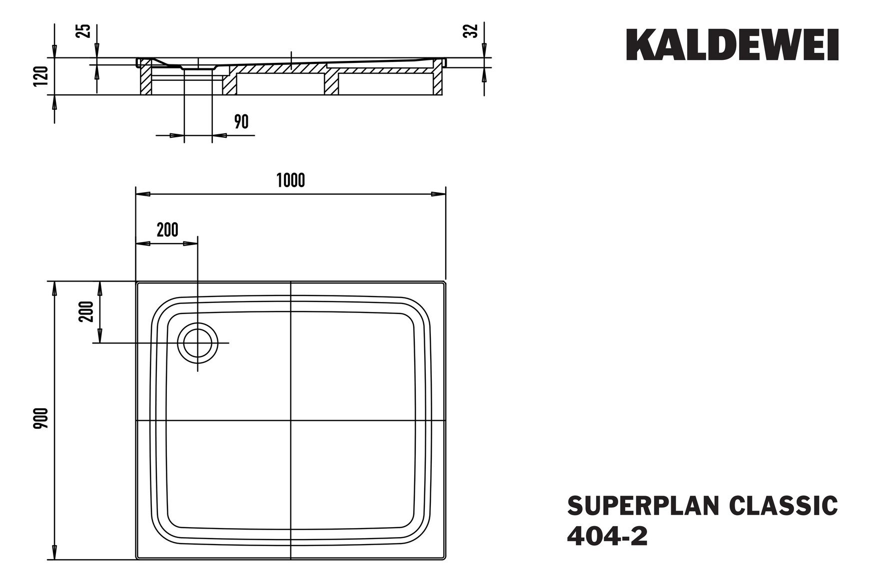 Kaldewei Duschwanne SUPERPLAN CLASSIC 404-2 90x100x2,5cm, mit Träger, Vollantislip Perl-Effekt, pergamon
