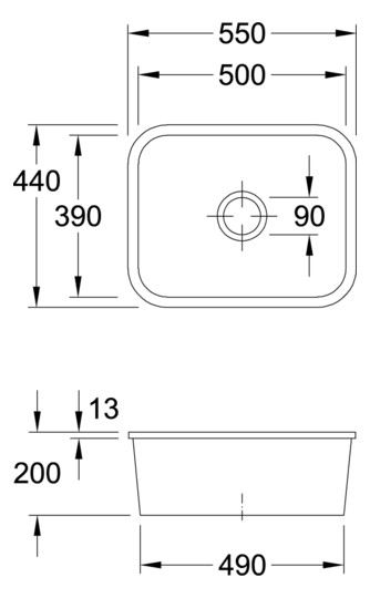 V&B Unterbauspüle Cisterna 60C mit Ablaufgarnitur, Handbetätigung, fossil CeramicPlus