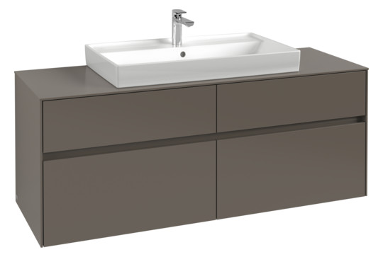 V&B Waschtischunterschrank Collaro 140x54,8x50cm, Waschtisch mittig, LED-Beleuchtung 10,4 W, white wood