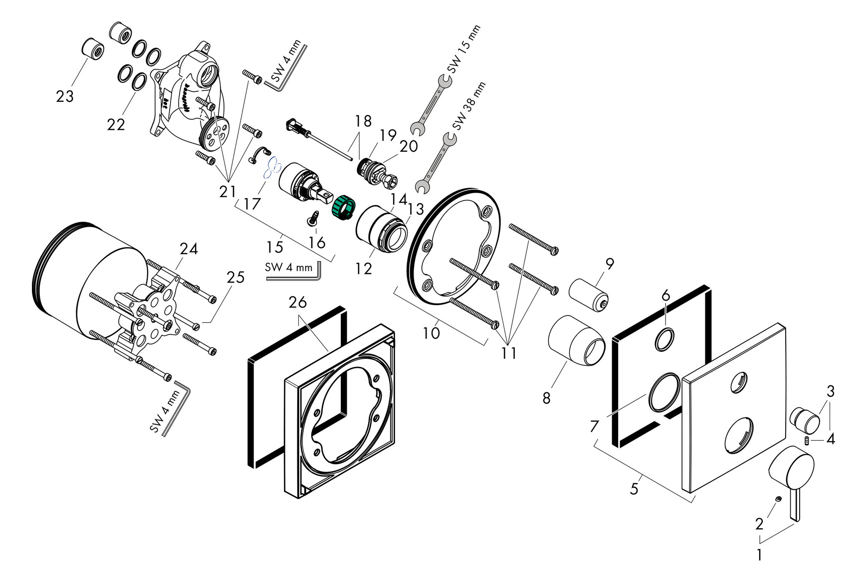 hansgrohe Fertigmontageset Finoris UP-Wannen-Einhebelmischer, mattschwarz