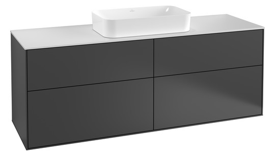 V&B Waschtisch-Unterschrank Finion 160x60,3x50,1cm, Glass Black Matt, White matt lacquer