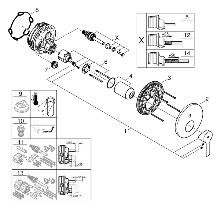 GROHE Fertigmontageset Lineare UP-Wannen-Einhebelmischer, chrom