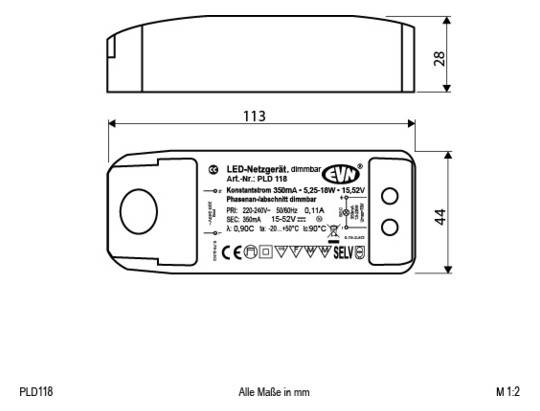 EVN LED-Konverter 350mA 5,25-18W  PLD118 