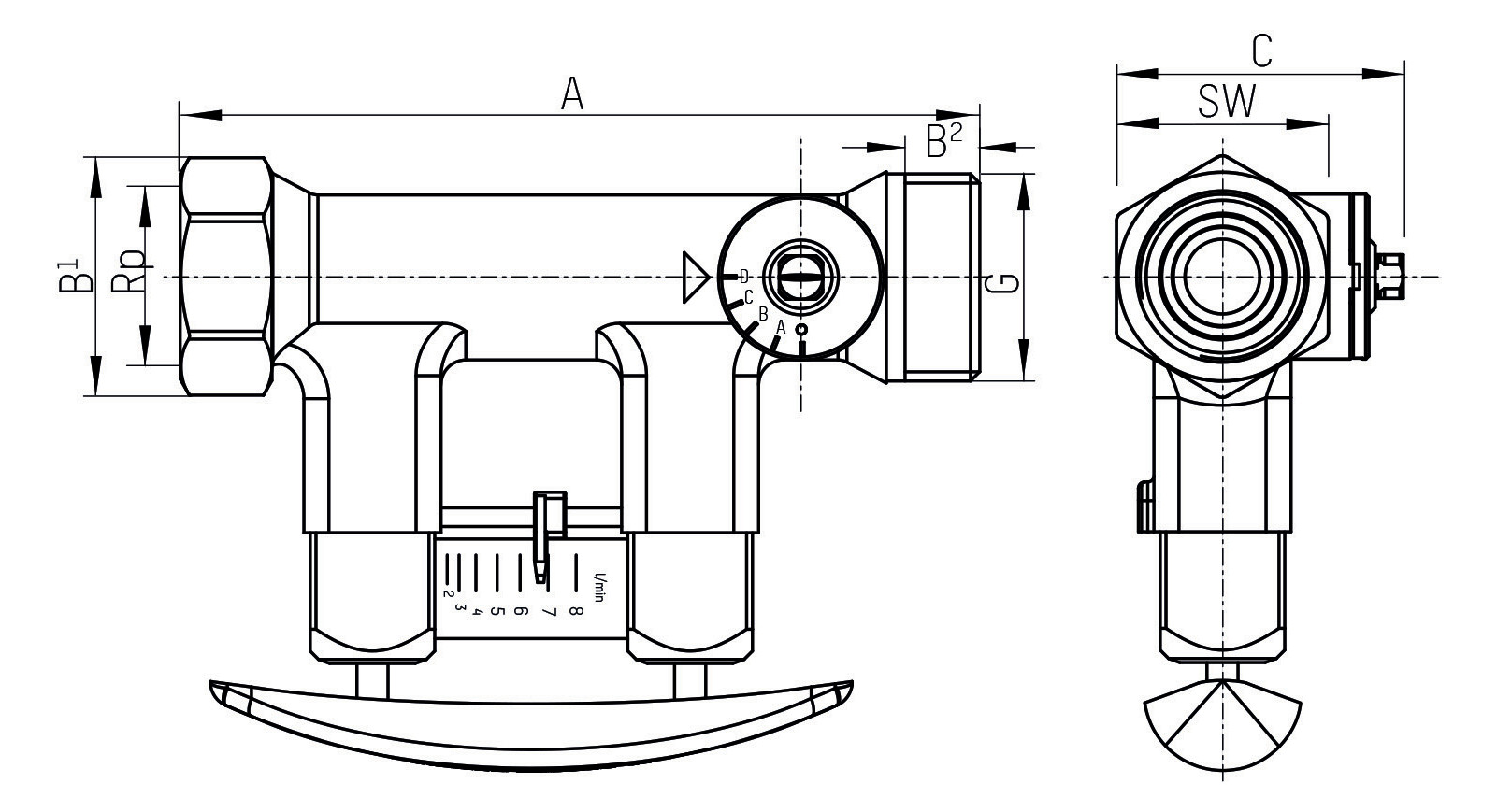 TACONOVA Abgleichventil-Set TacoSetter 1 1/4"IGx1 1/4" IG, 20-70 l/min, Messing