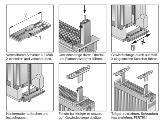 Wemefa Universal Fensterbankträger 2007 200-350 mm, für mehrreihige Plattenheizkörper