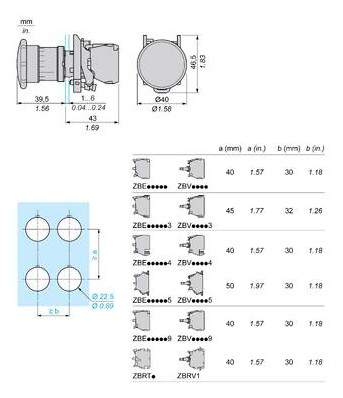 Not-Aus Taster EB IP66 Dreh 1S 1Ö Einb Ø22,5mm Schraub