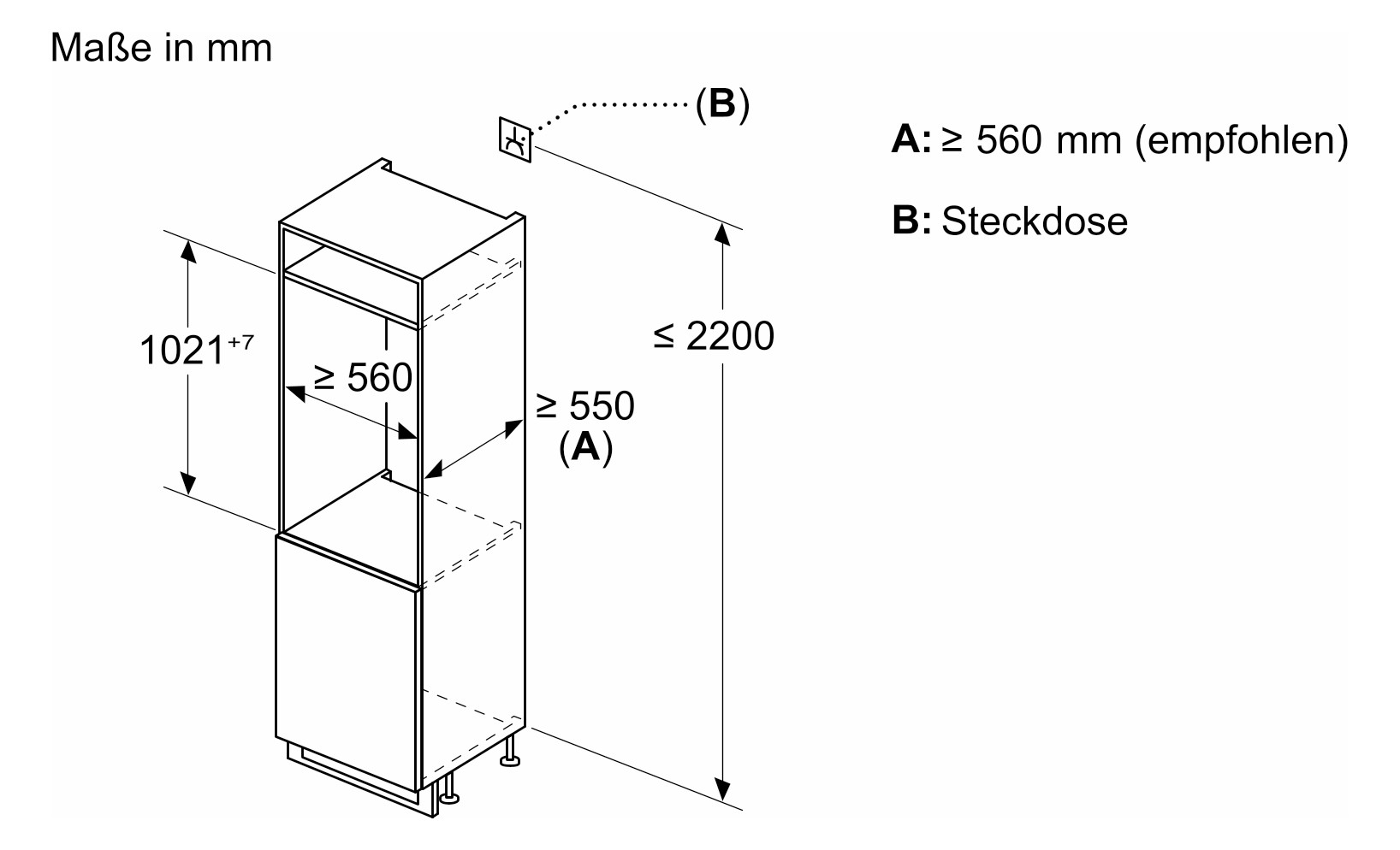 Kühlschrank EB E 132/15l N1025mm integr Schlepp 145kwh ws B541mm H1021mm