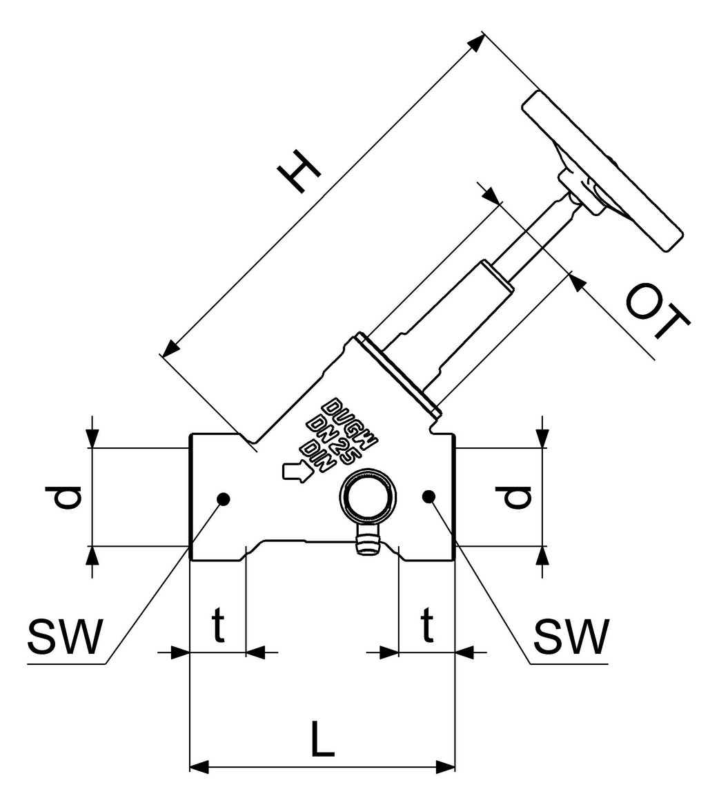 Schlösser Freistromventil 1510 DN 25, Rp 1, mit Entleerung, steigende Spindel