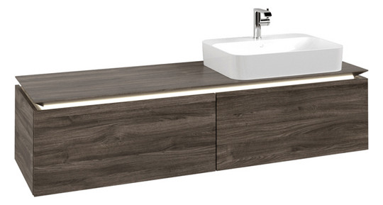 V&B Waschtischunterschrank Legato 160x38x50cm, Waschtisch rechts, mit LED-Beleuchtung, Stone Oak