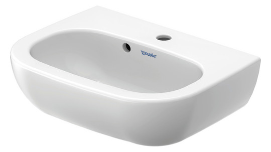 Duravit Handwaschbecken D-Code 45x34cm, mit Hahnloch, Überlauf, Hahnlochbank, weiß