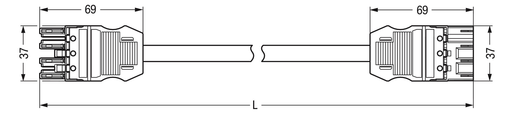 Verbindungskabel 4p Serie 771 H05VV-F sw 1,5qmm 4x1,5qmm L7000mm Buchse Stecker Verbindungskabel 4p Serie 771 H05VV-F sw 1,5qmm 4x1,5qmm L7000mm Buchse Stecker