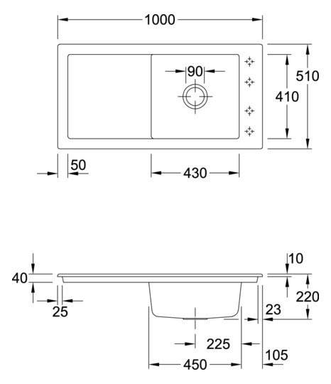 V&B Spüle Timeline 60 mit Ablaufgarnitur, mit Handbetätigung, timber CeramicPlus