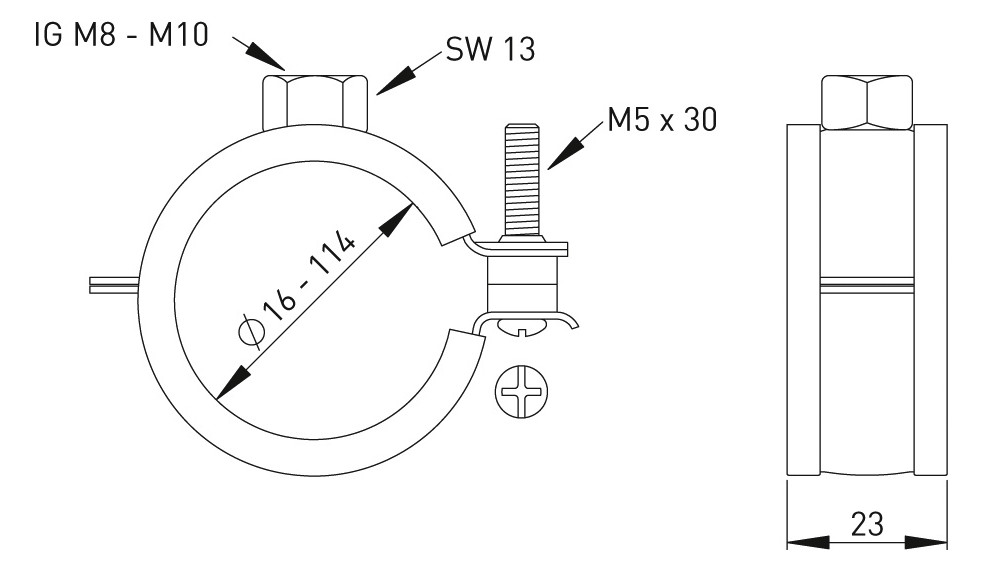 ASW Gleitrohrschelle Spannbereich 44-49 mm M 8, mit Schallschutzeinlage