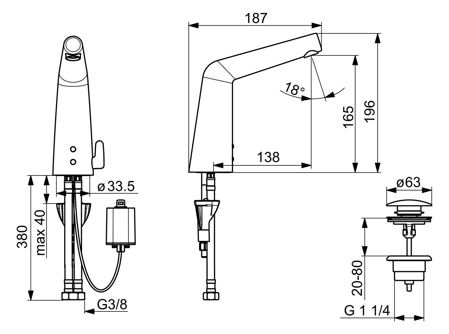HANSA Infrarot-Waschtisch-Armatur HANSADESIGNO Style Batteriebetrieb, Ausladung 138 mm, chrom