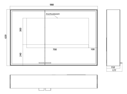 EMCO Aufputz-Lichtspiegelschrank prestige 2 988x639mm, aluminium, breite Tür rechts, ohne lightsystem