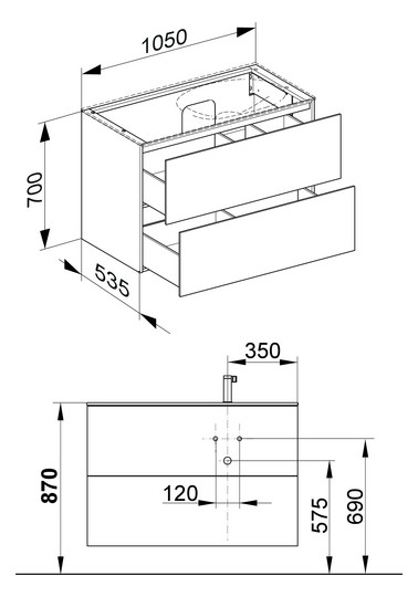 KEUCO Waschtischunterschrank Edition 11 Planning 105x70x53,5cm, 2 Frontauszüge, rechts, Strukturlack Anthrazit