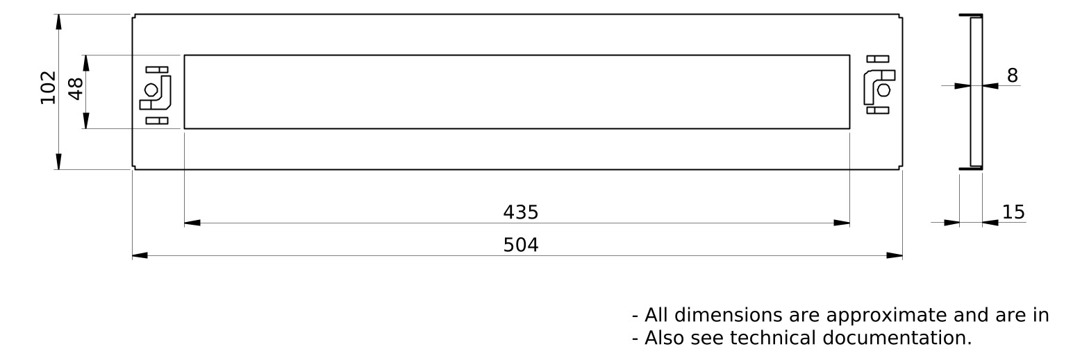 Schrank-Frontplatte 2HE B500xH100mm ST pulverbesch