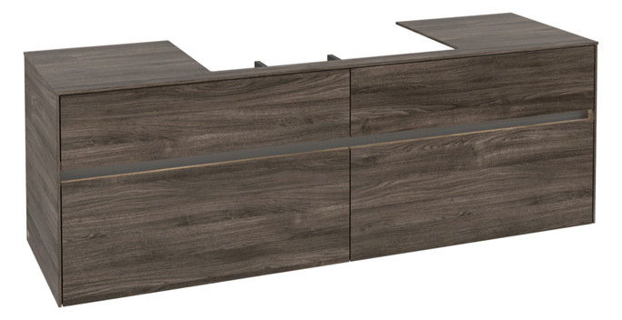 V&B Waschtischunterschrank Collaro 160x54,8x50cm, Waschtisch mittig, LED-Beleuchtung 12W, stone oak