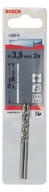 Metallbohrer Ø3,5mm zyl.Steckachse 39/3,5mm f.Edelstahl f.Stahl