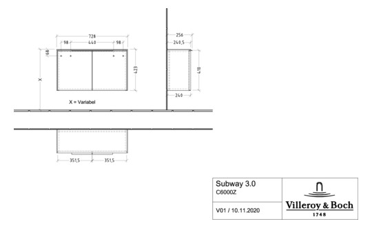 V&B Sideboard Subway 3.0 72,8x42,3x25,6cm, Griff Volcano black, volcano black
