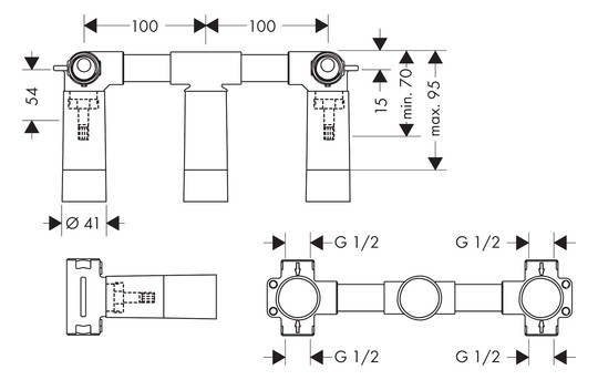 hansgrohe Grundkörper DN 15/DN 20, UP, für 3-Loch-Waschtischarmatur, Wandmontage