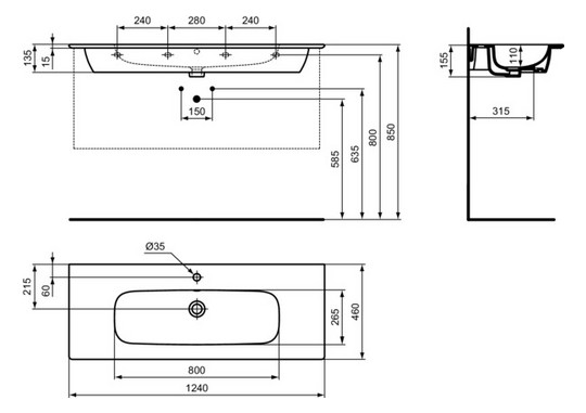 Ideal-Standard Möbelwaschtisch-Paket i.life A 124x46x64,5cm, 1 Hahnloch, Griff Chrom gebürstet, coffee oak