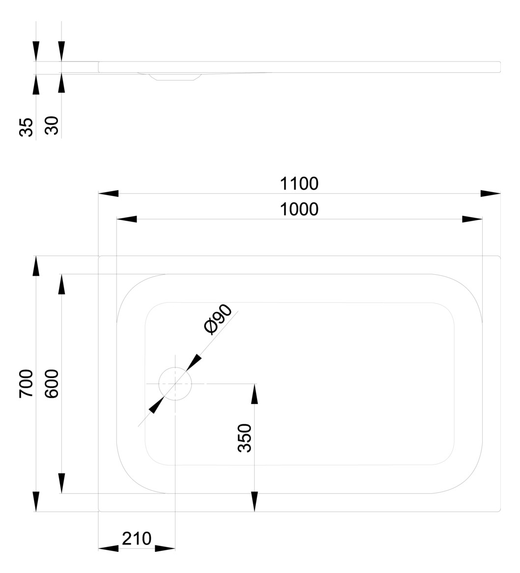 Duschwanne BetteUltra 8725 110x70x3,5cm, Glasur, flax