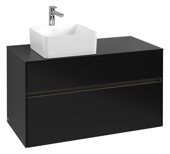V&B Waschtischunterschrank Collaro 100x54,8x50cm, Waschtisch links, LED-Beleuchtung 7,3 W, black matt laquer
