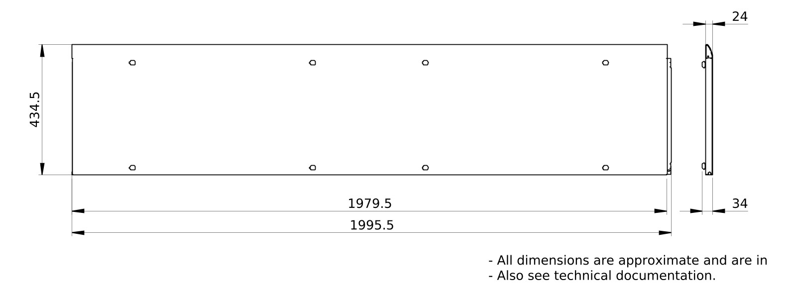 Seitenwand ST 400mm 40HE RAL9003 pulverbesch