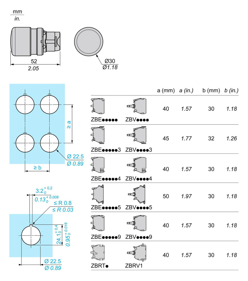 Frontelement für Not-Aus Ø22,5mm bl rnd IP66 hoch Tastend