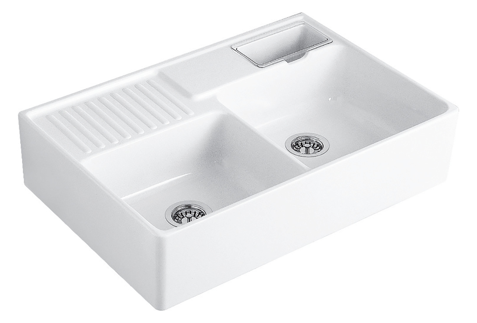 V&B Spülstein-Doppelbecken Resteschale, mit Ablaufgarnitur, Excenterbetätigung, chromit CeramicPlus