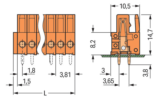 Platinenstecker Stift 16p Serie 734 or 1re 3,81mm Zinn Löt frei