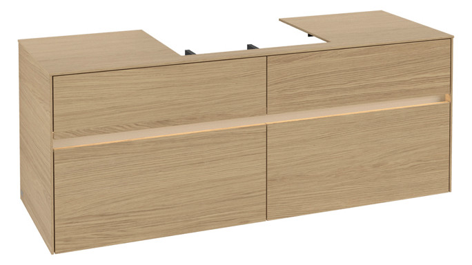 V&B Waschtischunterschrank Collaro 140x54,8x50cm, Waschtisch mittig, LED-Beleuchtung 10,4 W, nordic oak