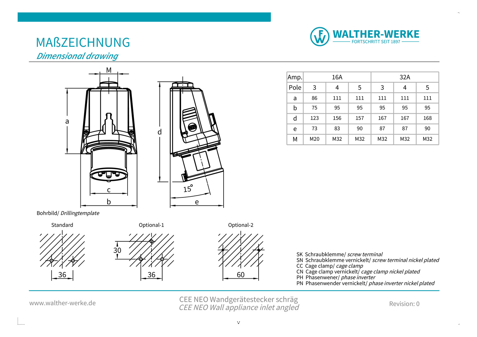CEE-Aufbaugerätestecker 3p 16A 16A IP54 230V/bl 6h schraubl.Kl abgew Kst CEE-Aufbaugerätestecker 3p 16A 16A IP54 230V/bl 6h schraubl.Kl abgew Kst