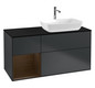 V&B Waschtisch-Unterschrank Finion 120cm, Abdeckplatte black matt, Regal Walnut Veneer, Midnight Blue Matt Lacquer