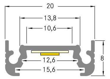 Anbauprofil ws Alu 2000x20x8mm Anbauprofil ws Alu 2000x20x8mm