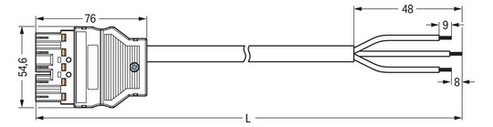 Geräteanschlussleitung 5p H05Z1Z1-F sw 1,5qmm L6000mm 5x1,5qmm Stecker fr.Ende